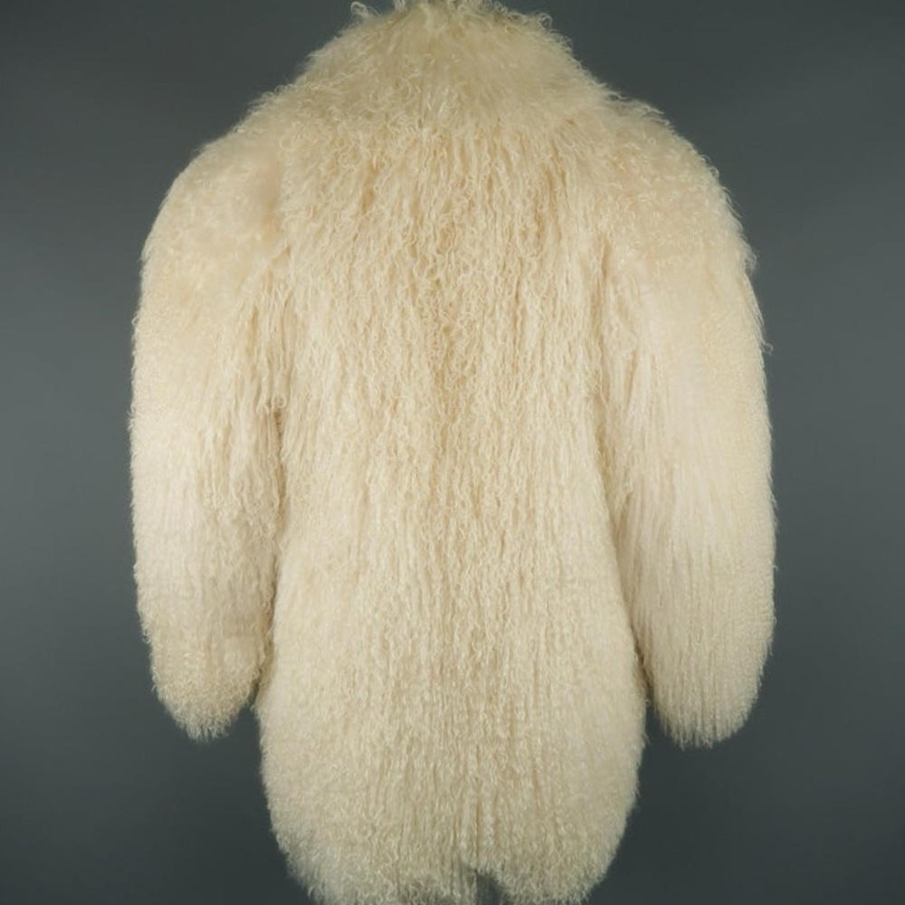 Vintage Cream Mongolian Lamb Fur Oversized Collared Coat / Jacket. - Picture 5 of 9